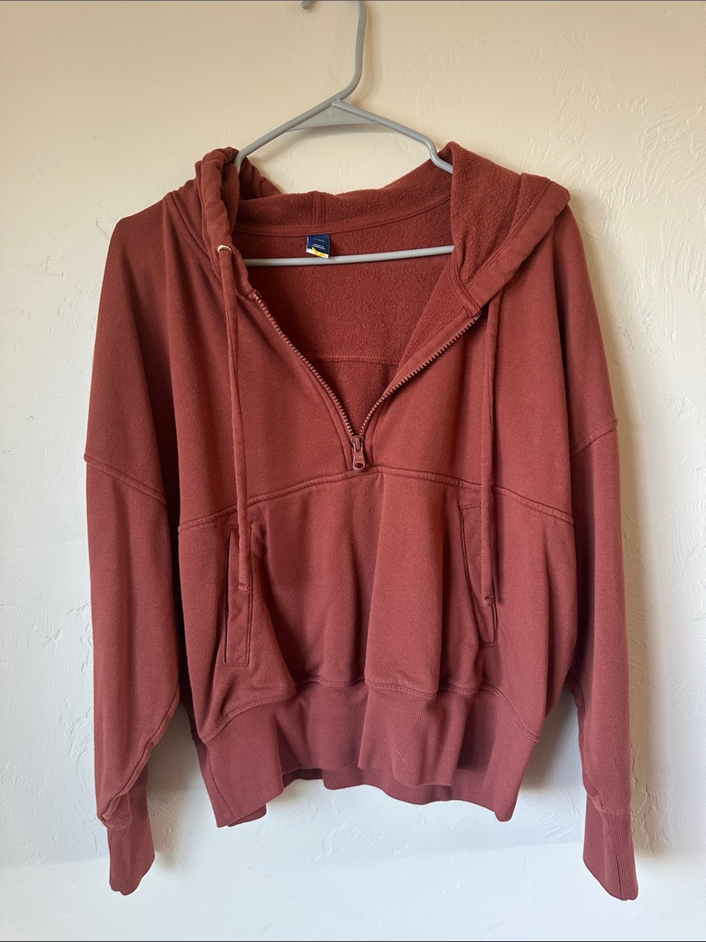 Old Navy Women's Rust-Tone Half-Zip Cropped Hoodie Sweater